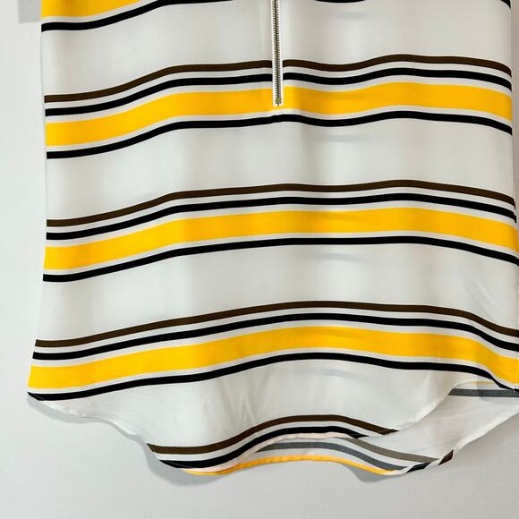 Express Women’s Striped Cap Sleeve Half-Zip Blouse Size XS Yellow White EUC - Picture 3 of 11